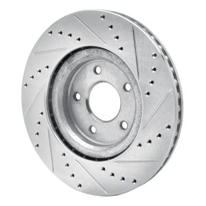 Nissan X-Trail Brake Rotor (1) - Front Left - R1 Concepts - Drilled & Slotted - Silver - `14-`19